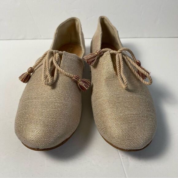 Toms Sz 10 Kelli Tassel Rose Gold Metallic Woven Slip On Flats Comfort Shoes - Picture 2 of 10